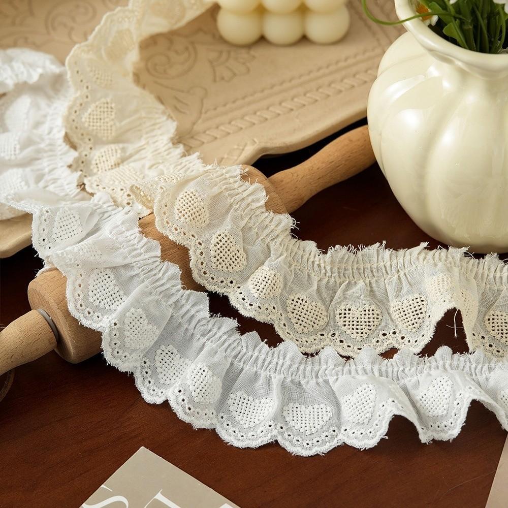 Finitura a Ruffle Larga 5 cm Fai da Te Bordo Gonna in Pizzo Stropicciato Ricamato con Cuori in Cotone Nastro Pieghettato Tessuto Pieghettato Accessori per Cucito