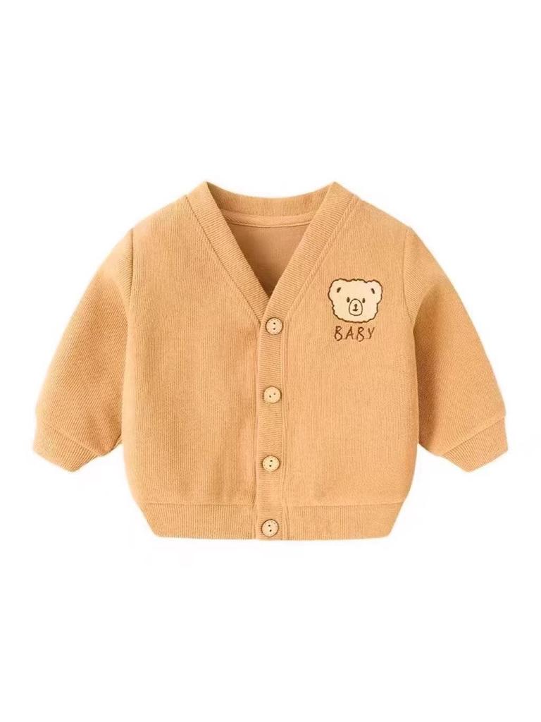 **"Versatile Minnie Velvet Embroidered Bear Baby Cardigan - Thin Spring/Autumn Long Sleeve Jacket"**