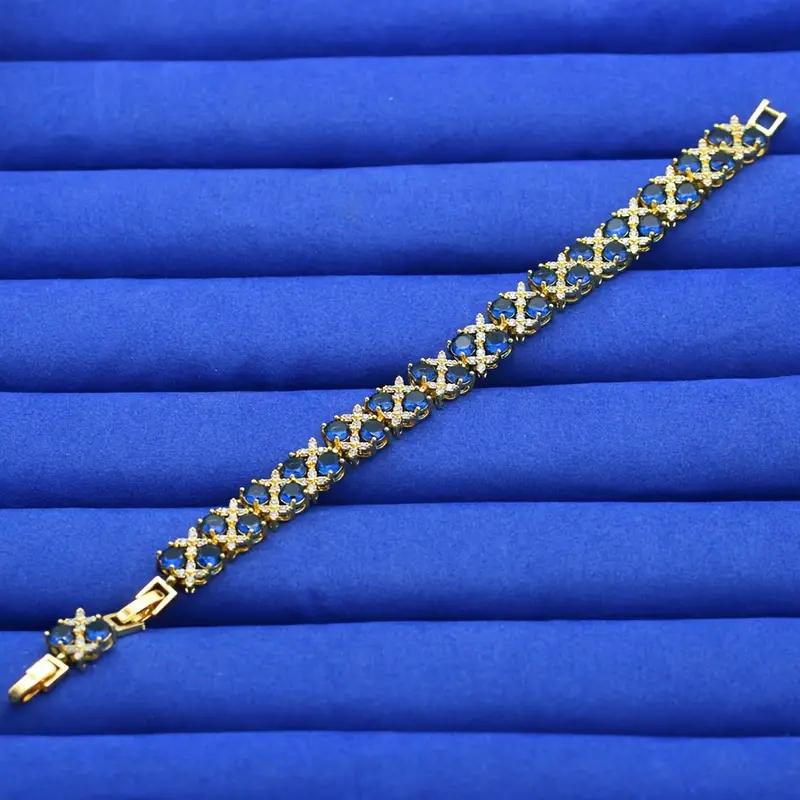 Luxuriöses Vintage Blaues Zirkonia Armband Vergoldeter Schmuck für Frauen Perfekt für Hochzeiten, Partys, Valentinstagsgeschenk
