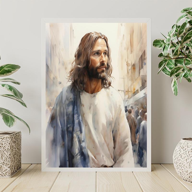 Ježíš Akvarelový Portrét Náboženský Spasitel Malba Plakátové Tisky Tisk na Plátno Křesťanské Nástěnné Umění Obrázek pro Pokoj Domácí Dekorace