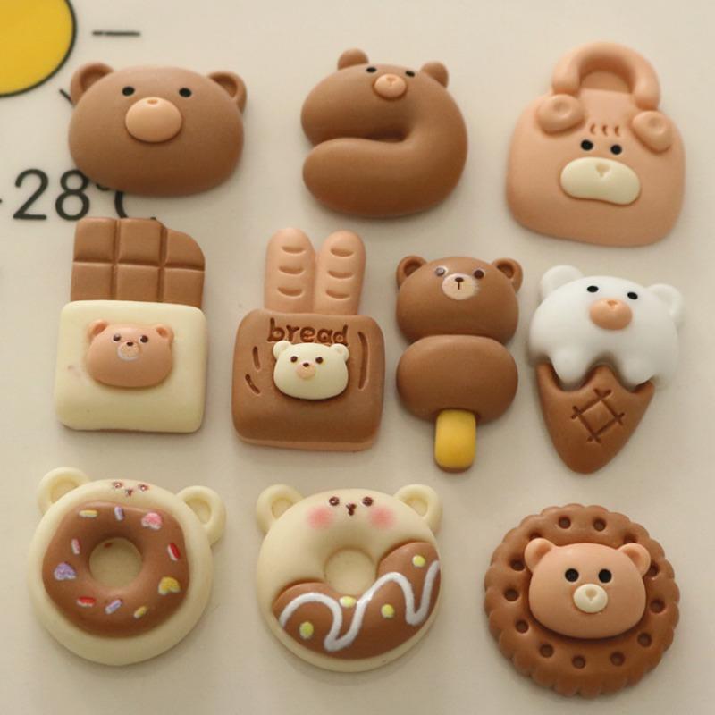Milk Tea Colored Teddy Bear Cookies DIY Resin Handmade Accessories Cream Glue Hair Clips Brooches