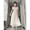 Square neck dress women's summer French high-end feeling super good-looking, beautiful, unique and beautiful waist temperament medium and long dress