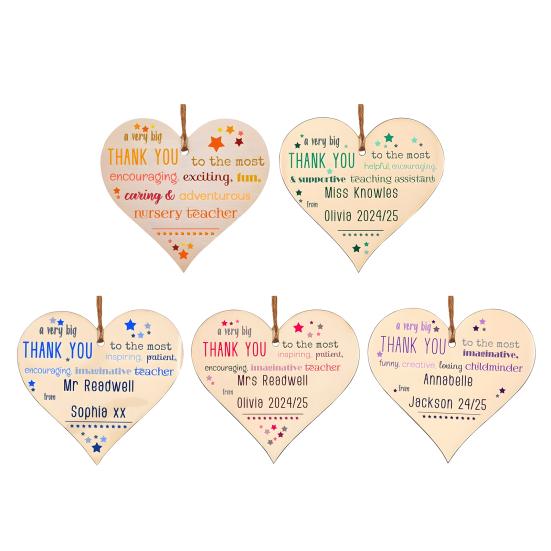 Wooden Heart Plaque Teacher Gift Heart Shape Hanging Decoration Thank You Gift for Teachers Nursery Preschool Childminder