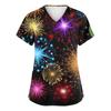 Women's Fashion Printed Short Sleeve V Neck Pattern Tops Pocket Working T-shirts