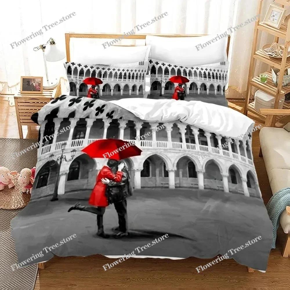 New King Queen Lovers Bedding Set Single Twin Full Queen King Size Lover Oil Painting Bed Set Aldult Boys Bedroom Duvetcover