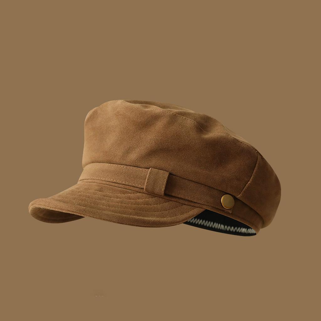 1PC Vintage Navy Style Autumn and Winter Hat High-End Suede Flat Top Newsboy Cap Versatile Painter Hat For Man Women