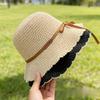 Small Standard Bucket Hat Female Korean Version Tide Brand Spring and Summer Knitted Bucket Hat Japanese Streamer Retro Lace Pot Hat Versatile