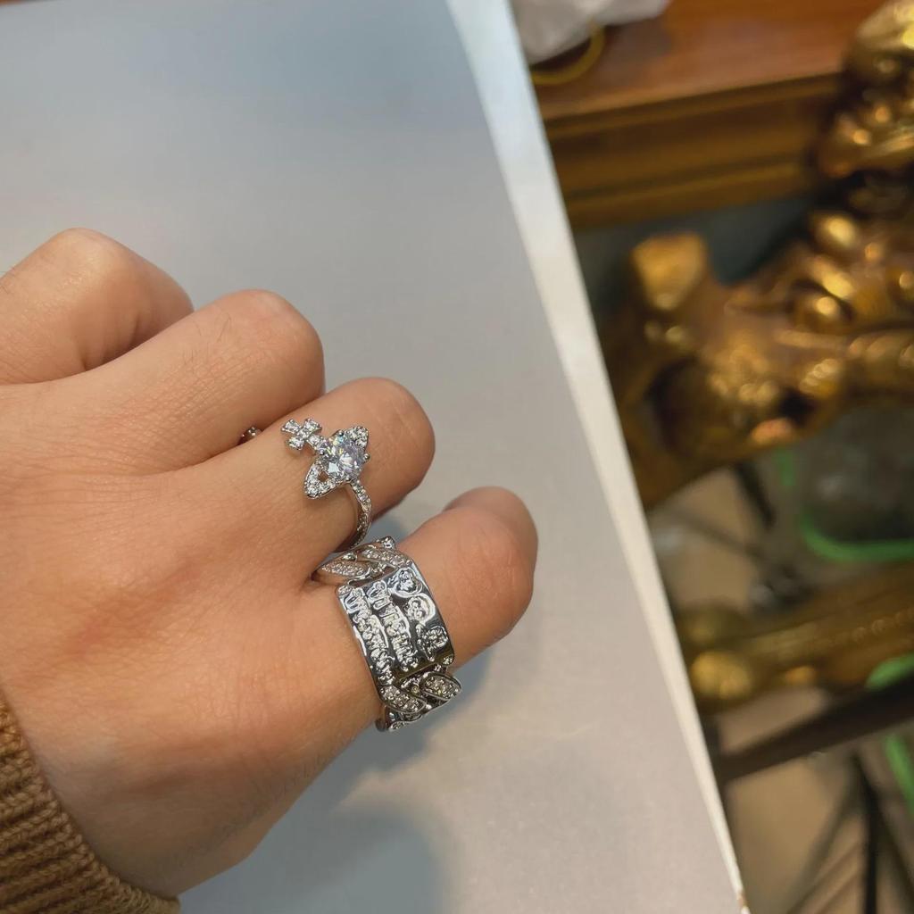Adjustable Geometric Diamond Zircon Letter Ring - Empress Dowager Cixi Inspired