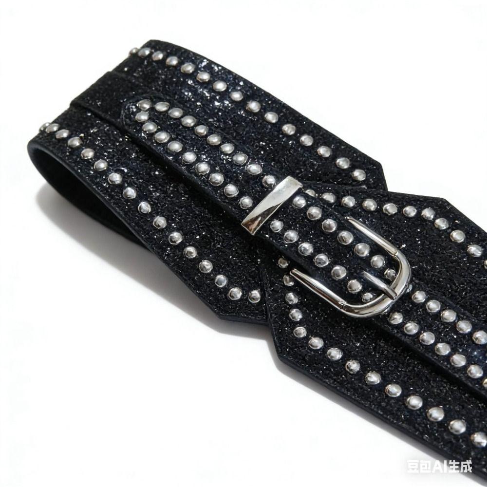 Bling Bling Funkelnder Strass-Taillengürtel Glitzer Luxusmarken-Design Breiter Gürtel Vielseitig Metallnieten Dekorative Taillengürtel