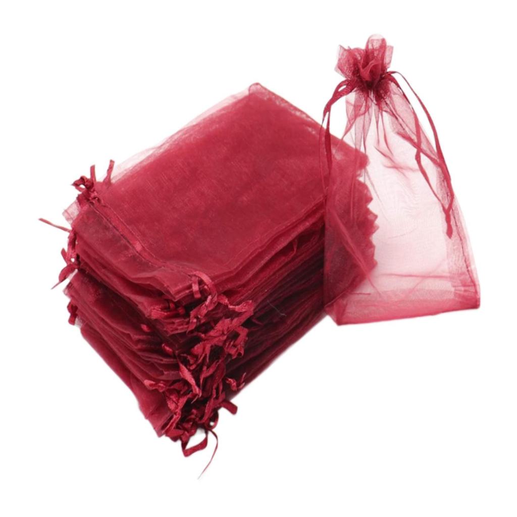 100Pcs Christmas Gift Bags Festival Pouches Small College Graduation Mini Sheer Drawstring Organza Bags Wrapping Bags Candy Bags