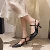 2025 Summer New Bag Head Sandals Women's One-word Versatile Fairy Medium Heel Single Shoes Pointed Stiletto High Heels