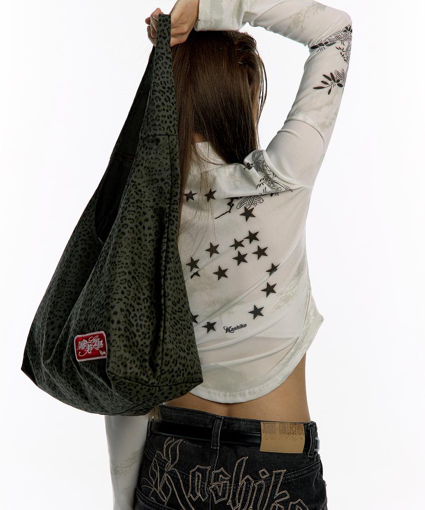 Kashiko Leopard Print Shoulder Bag Khaki