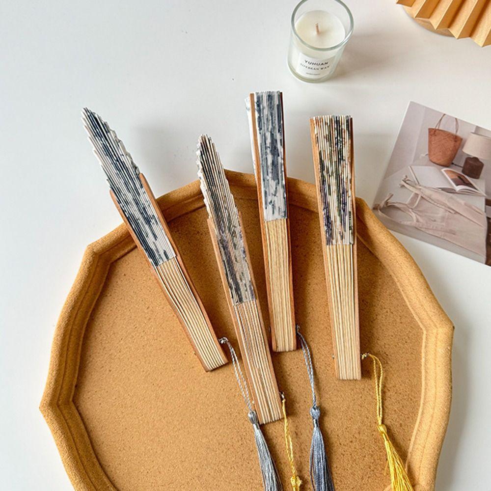 Chinese Style Handheld Fan Classical Tassel Folding Fan Vintage Silk Folding Fan Birthday Party