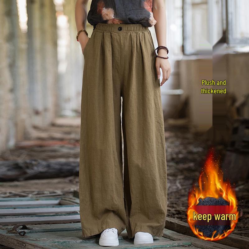 Ramie Cotton Women's Loose Casual Sand Wash Pants - Spring 25 Linen Straight Leg Long Pants 