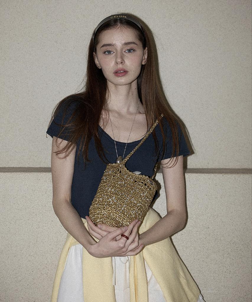 Slowslowly Lily Handmade Metallic Crochet Bucket Bag _ Gold