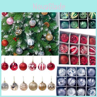 Vibrant 12/24pcs Plain Glitter Christmas Tree Baubles For Holiday Celebrations