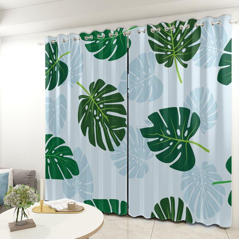 Green Plant Plantain Leaf Curtain Cloth Bedroom Living Room Balcony Blackout Curtain Office Hotel Thermal Insulation Curtain