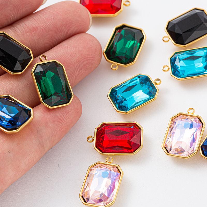 

Ожерелье-подвеска из нержавеющей стали с прямоугольным кристаллом цвета морской волны 001 небесно-голубой