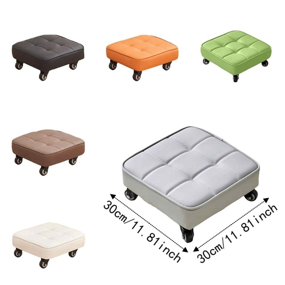 Upholstered Rolling Stool Square Shape Wheeled Short Bench Swivel Caster Stool  Tile Grouting