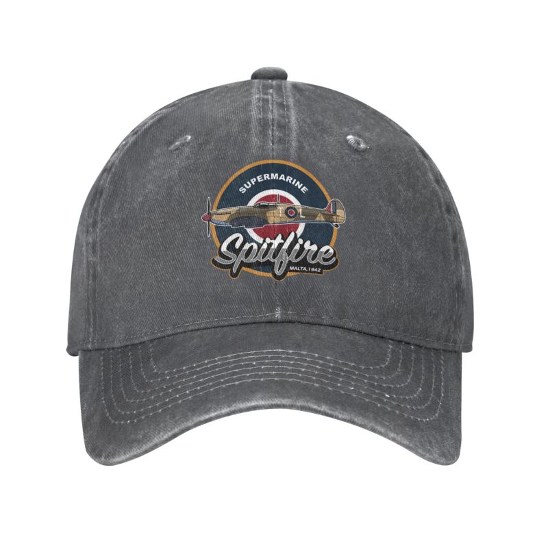 Mote bomull Vintage Supermarine Spitfire Malta baseballcaps Unisex kvinner pustende jagerfly WW2 krigspilot flyFly