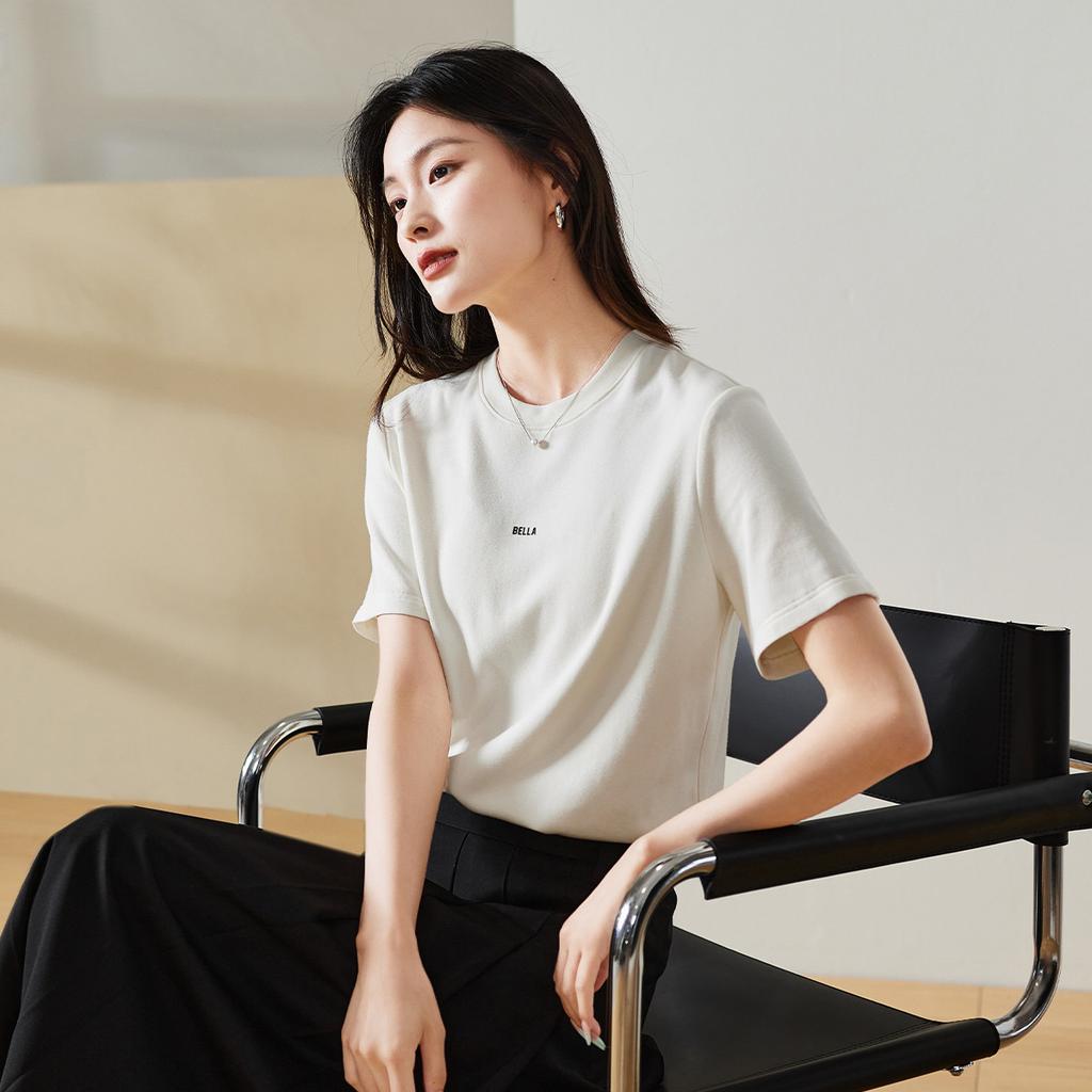 Letter printed round neck short sleeved T-shirt for women