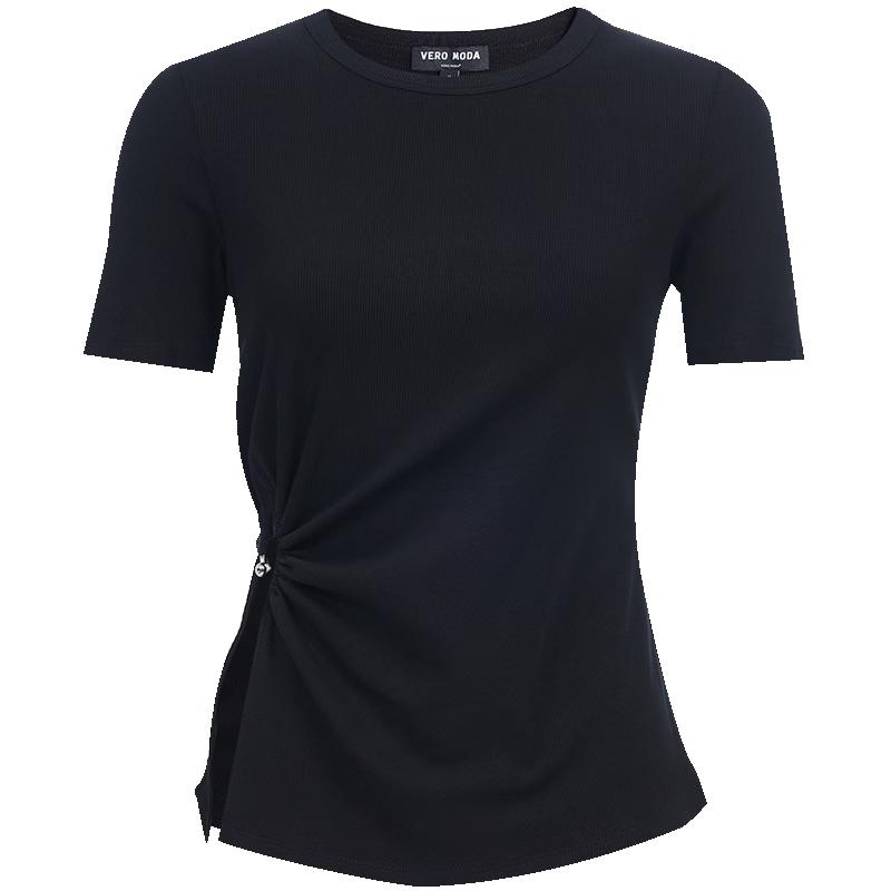 

VEROMODA Women s Pleated Hem Round Neck Short Sleeve T-Shirt S