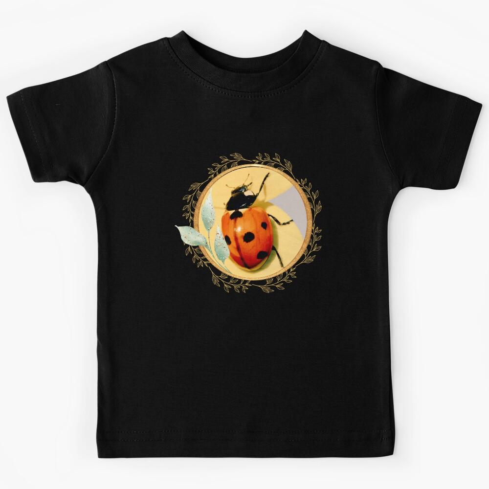 Sweet Colorful Ladybug In Leaf Frame Design Kids T-Shirt 150
