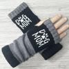 Gants en tricot sans doigts avec broderie de chat et patchwork, Gants décontractés ouverts aux doigts tendance pour femme, Mitaines chaudes d'hiver sans doigts