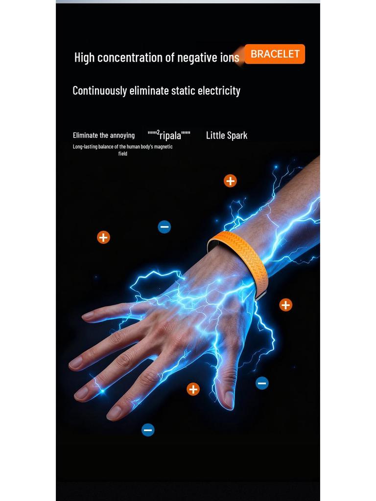 Anti-Static Negative Ion Silicone and Metal Magnet Bracelet Pendant