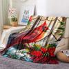Red Cardinal Print Flannel Blanket, High Quality Comfortable for All Seasons, Home Decor, Warmth and Comfort, Perfect for Christmas Gifts