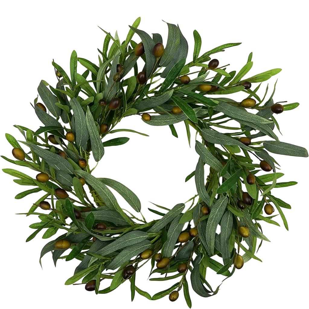 20 Inches Artificial Green Olive Wreath With Olive Leaves,  For Front Door Indoor Outdoor Home Wall Window Festival Wedding Decor