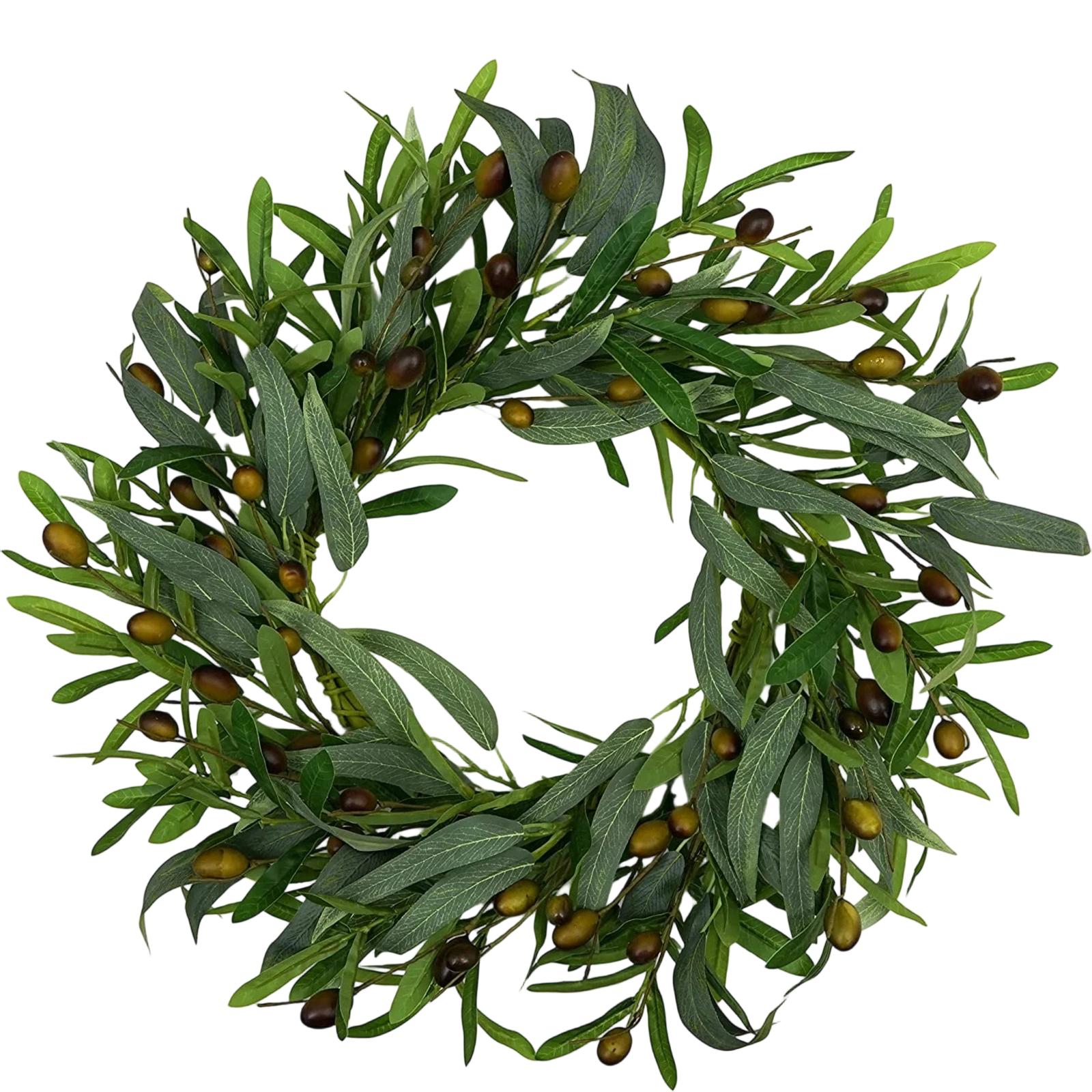 

20 Inches Artificial Green Olive Wreath With Olive Leaves, For Front Door Indoor Outdoor Home Wall Window Festival Wedding Decor One Size