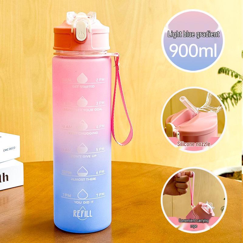 Gradient Color Large Capacity Bounce Lid Plastic Sports Water Bottle for Men and Women