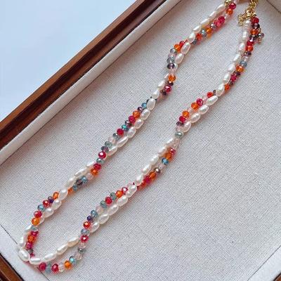 Κομψό κολιέ με μαργαριτάρι τσόκερ για γυναίκες ελαφριές χάντρες πολυτελείας από φυσική πέτρα Κοσμήματα με αλυσίδα από κλείδα διπλής στρώσης