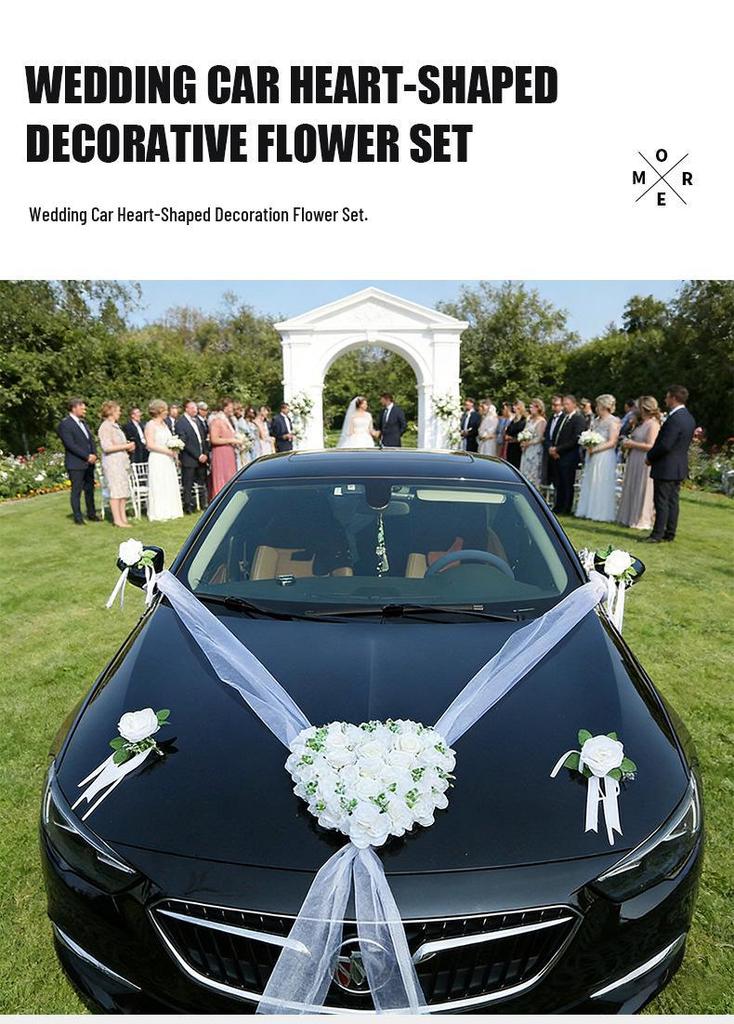 Weißes Dekoratives Künstliche Blumen Set mit Bändern für Hochzeitsauto
