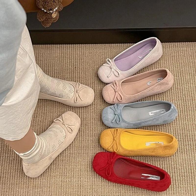 French bow round head ballet shoes fairy shoes flat gentle evening shoes autumn new women's small single shoes