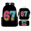 Luxury Popular Cool Novelty 67 six seven 3D Print 3pcs/Set pupil School Bags Laptop Daypack Backpack Lunch bag Pencil Case