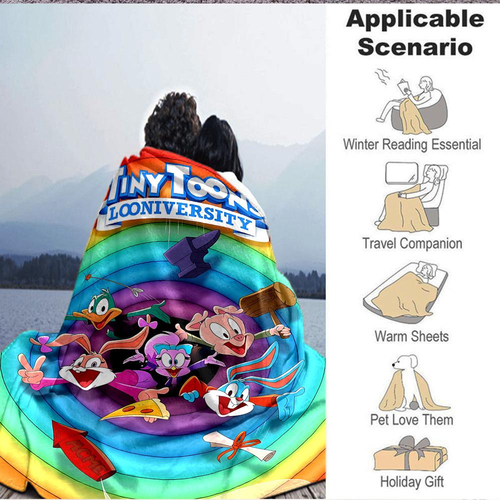 1pc Tiny Toon Adventures Flannel Throw Blanket - HD Printed Lightweight Soft Warm All-Season Blanket for Sofa, Bed, Travel007