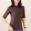 Women's Pure Cotton Three-Quarter Sleeve Slim Fit Mock Neck T-Shirt for Spring and Autumn 2022