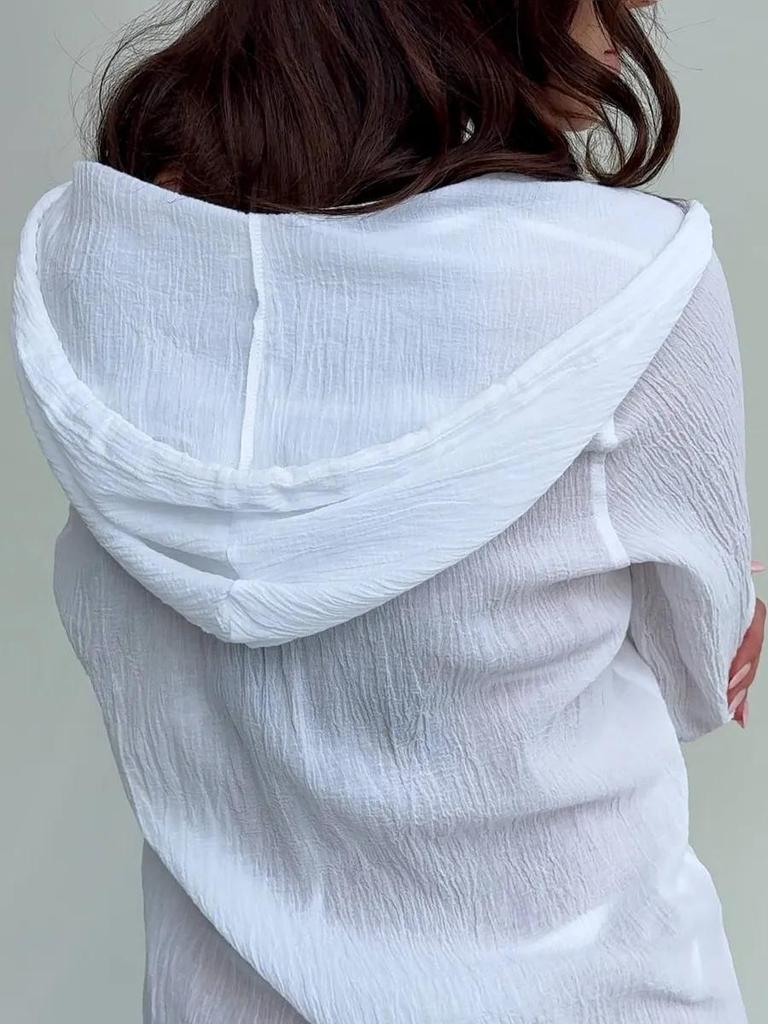 Women's Silk Bamboo Cotton Hooded Cardigan Beach Cover-Up