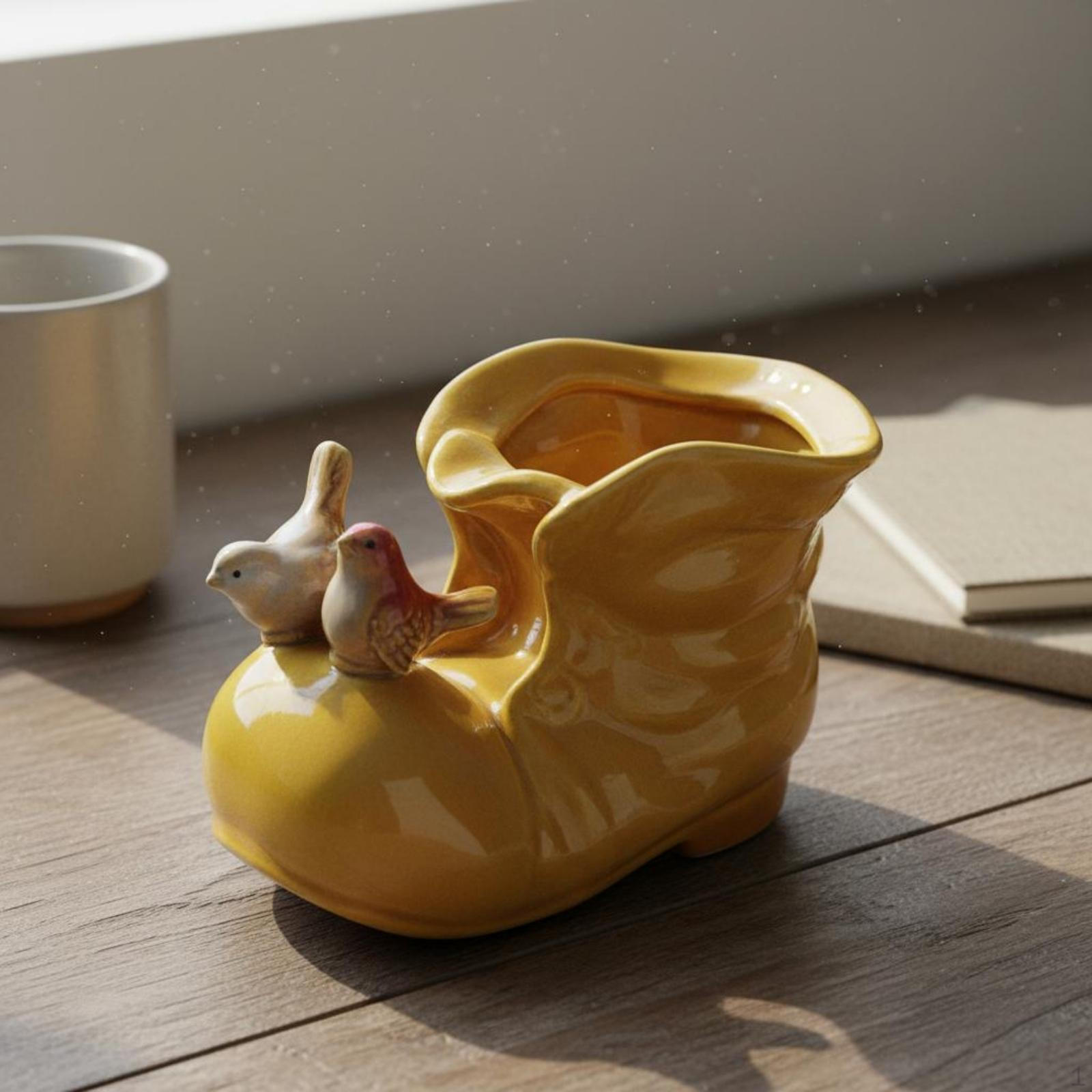 Ceramic Boot Planter Glazed Glossy Decorative Container Yellow 290086 Yellow 290086
