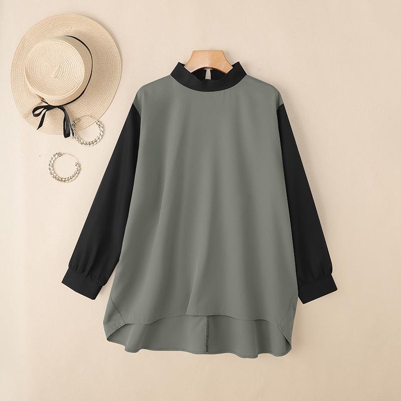 ZANZEA Women Stand Collar Loose Casual Long Sleeve Patchwork Blouse