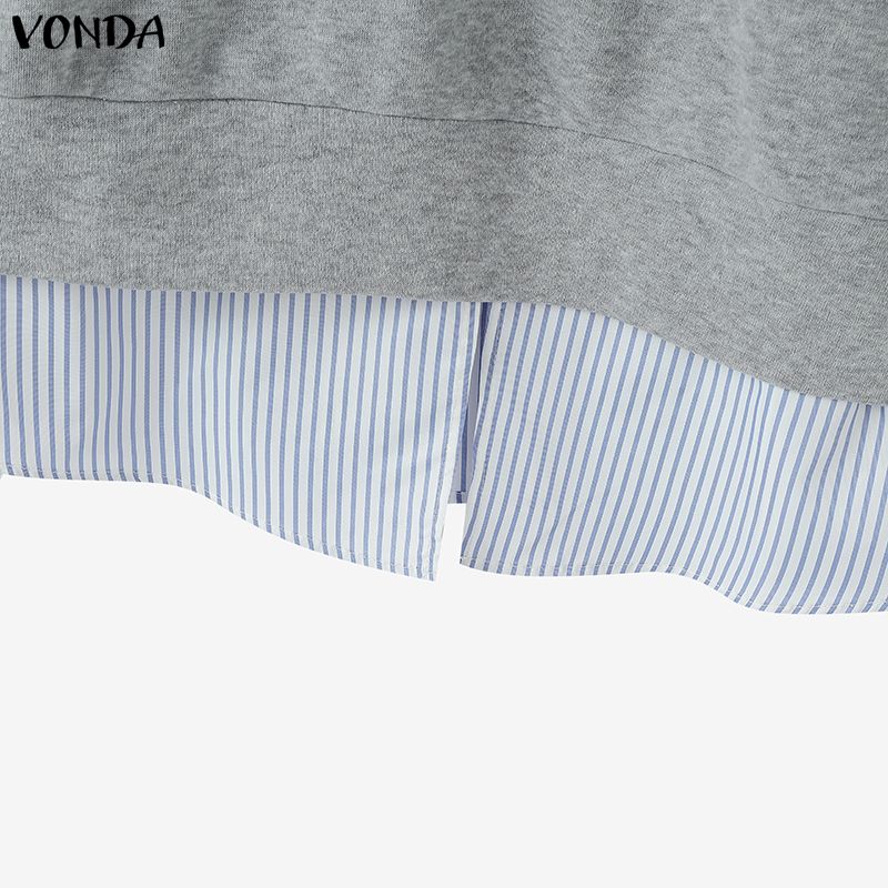 ZANZEA Women Casual Lapel Neck Long Sleeve Patchwork Striped Blouse Tops