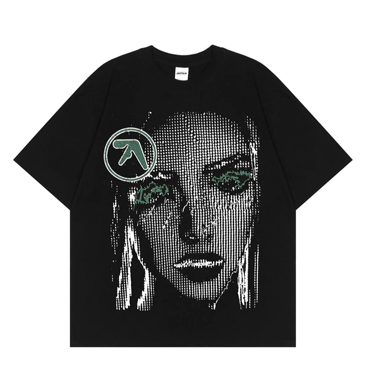 

Vintage Punk Men Tops Aphex Twin Graphic Face TShirt Oversized Hip Hop Streetwear Harajuku T Shirt Gothic Cotton Clothing Loose S