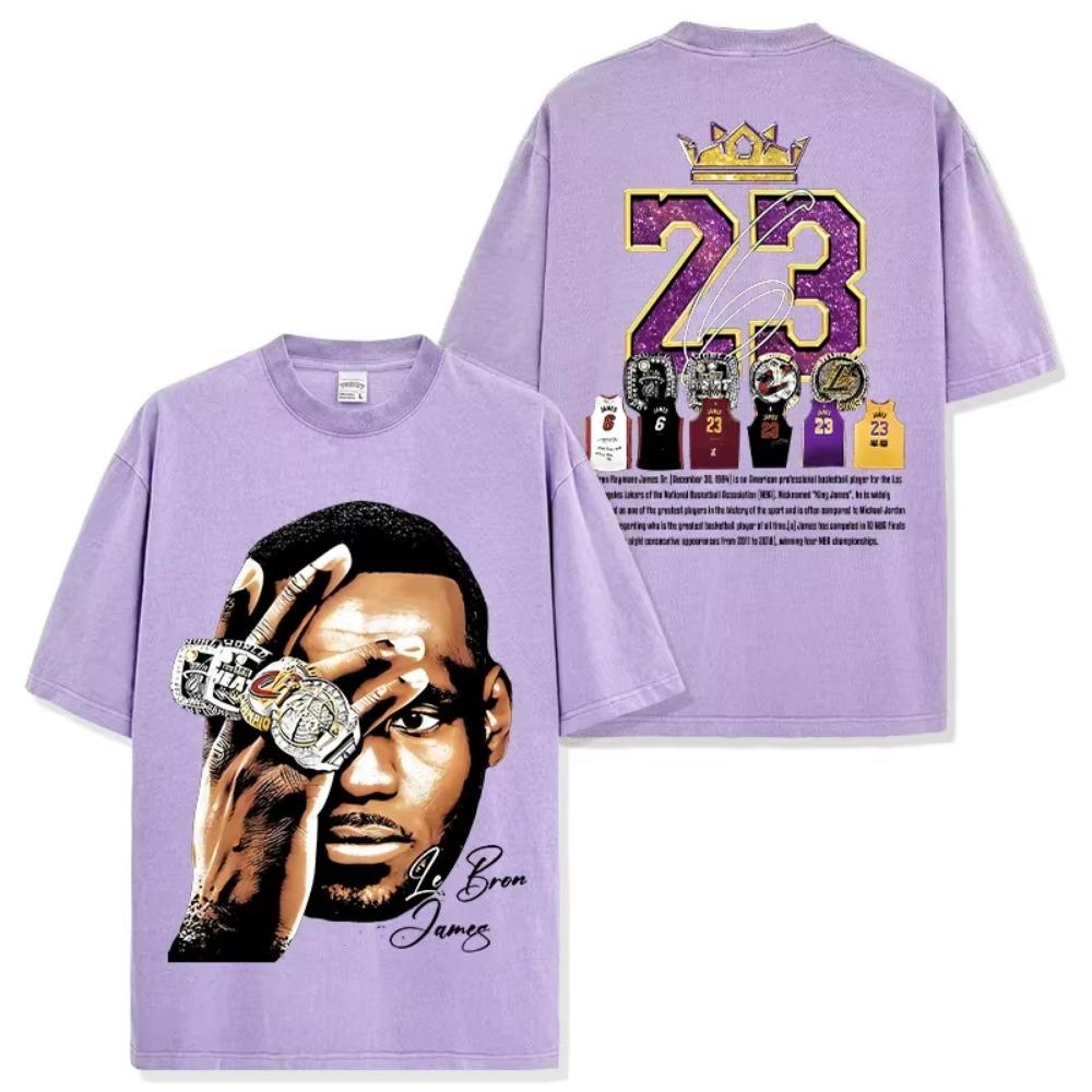 LeBron James Pattern Printed Short Sleeve T-shirt Pure Cotton Crew Neck Men's and Women's Trend Top Sports Summer