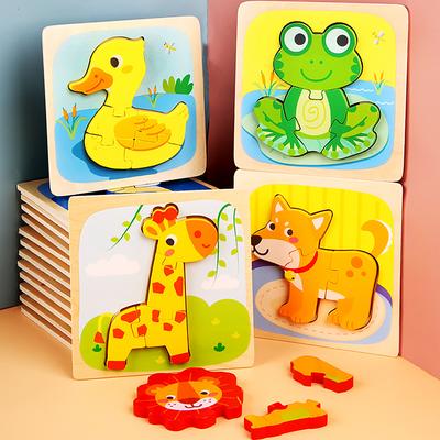 Montessori dřevěné hračky Dřevěné puzzle Kreslená zvířátka Kognitivní skládačka Rané učení Vzdělávací hračky Pro děti Dárek