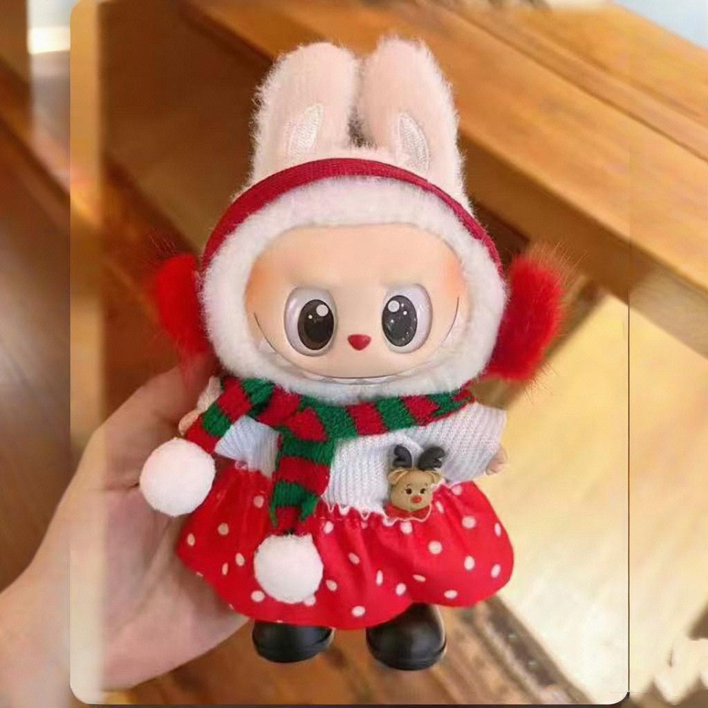 17cm Labubu Baby Doll Clothes Canvas Dress Changing Set Christmas New Year Outfit for 17cm Dolls