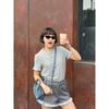 Chic Niche Design Loose Shoulder Short Sleeve T-shirt Contrast Color Stripes Lace Shorts Casual All-Match Suit