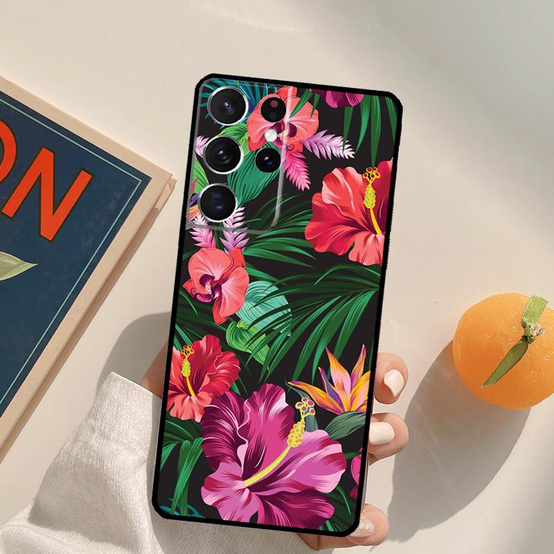 Tropical aloha Hibiscus  pattern Phone Case For Samsung Galaxy S22 S23 S21 Ultra S20 FE S8 S9 S10 Plus Note 10 20 Ultra Cover