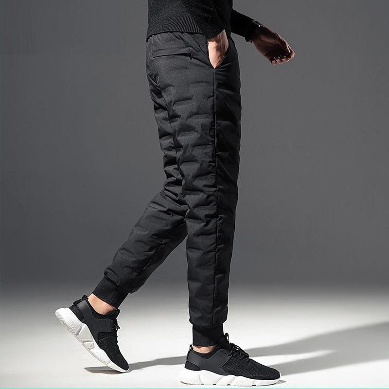 Men's Winter High-Waist Slimming Down Pants - Thick, Warm, and Slim Fit with Small Leg Design (2022).